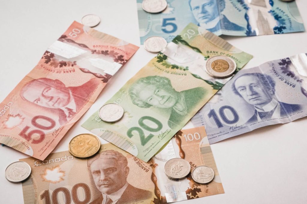 Canadian bills and coins