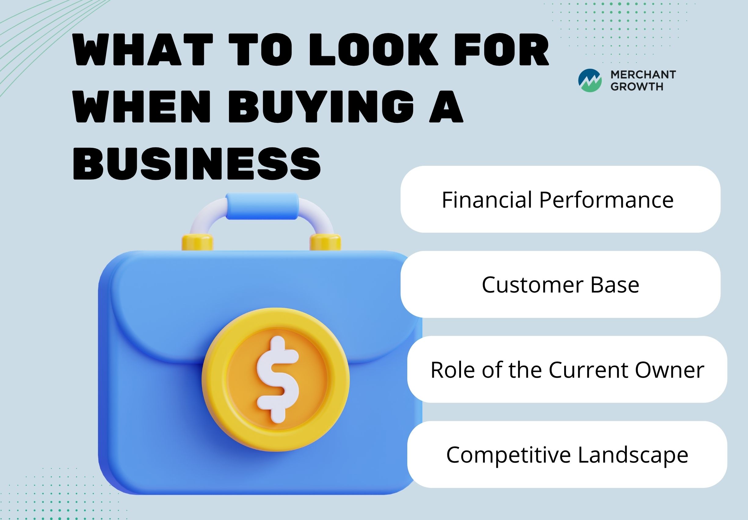 Infographic of what to look for before buying a business