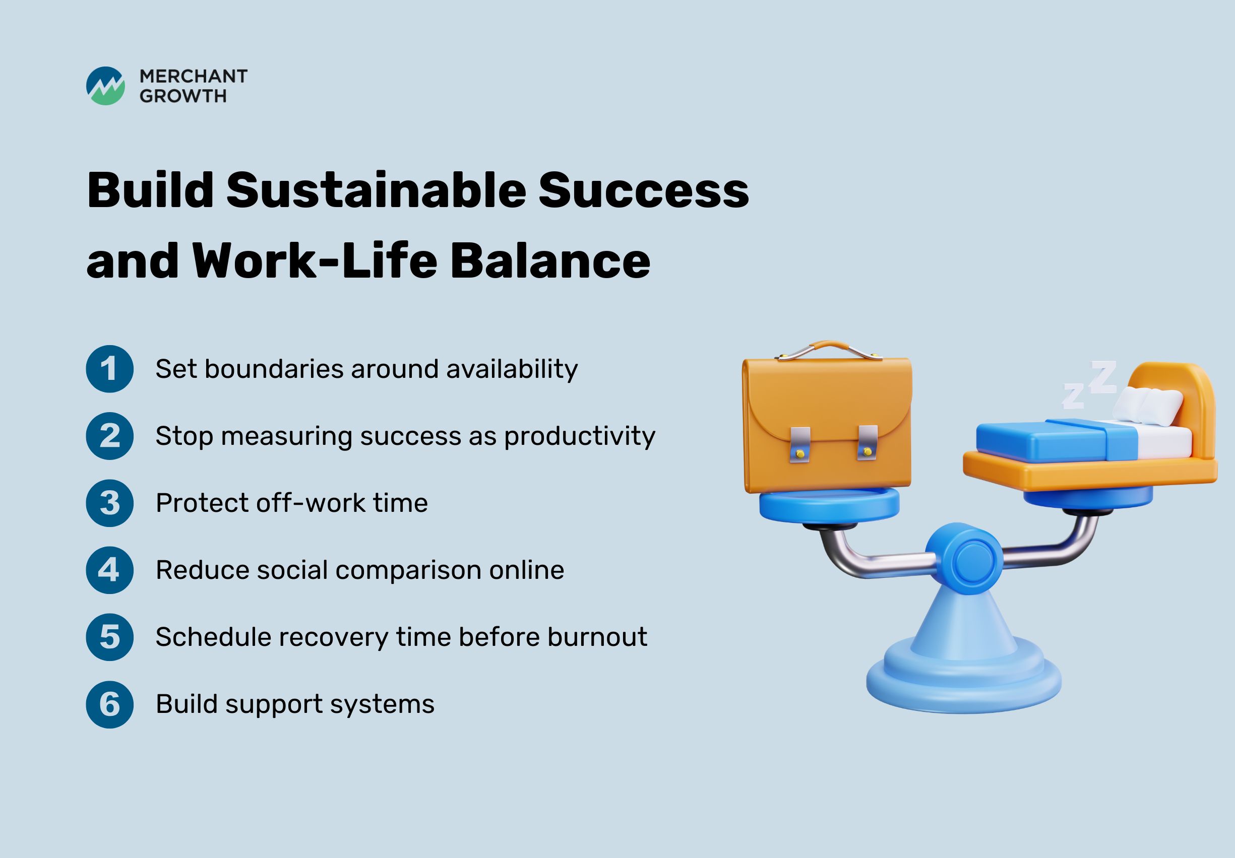 How to build sustainable business and work life balance infographic